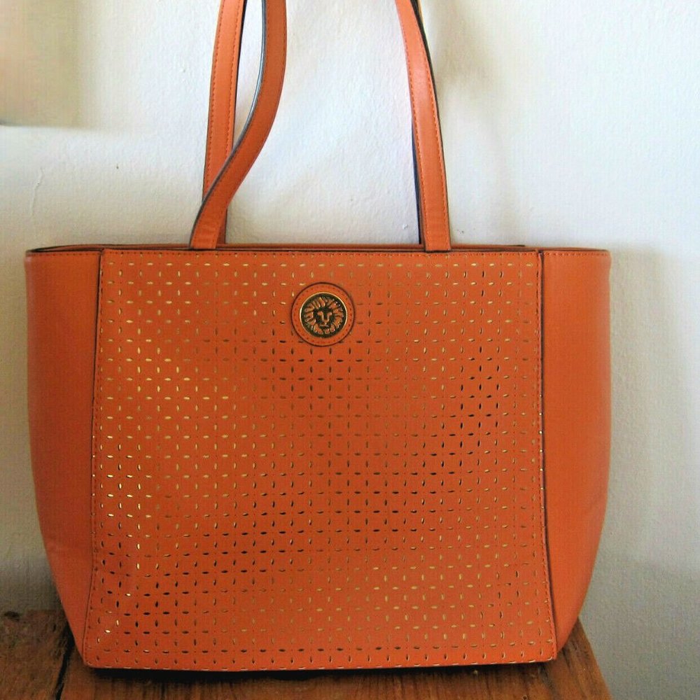 ANNE KLEIN ORANGE, LASER CUT MOTIF, FAUX LEATHER TOTE